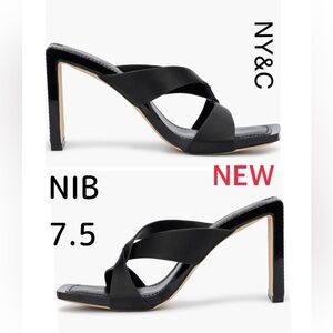 NIB New York & Co black square high heel mule pumps open